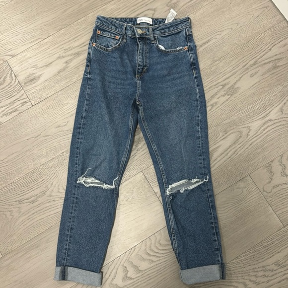 ZARA KNEE RIP DENIM JEANS - Picture 1 of 2